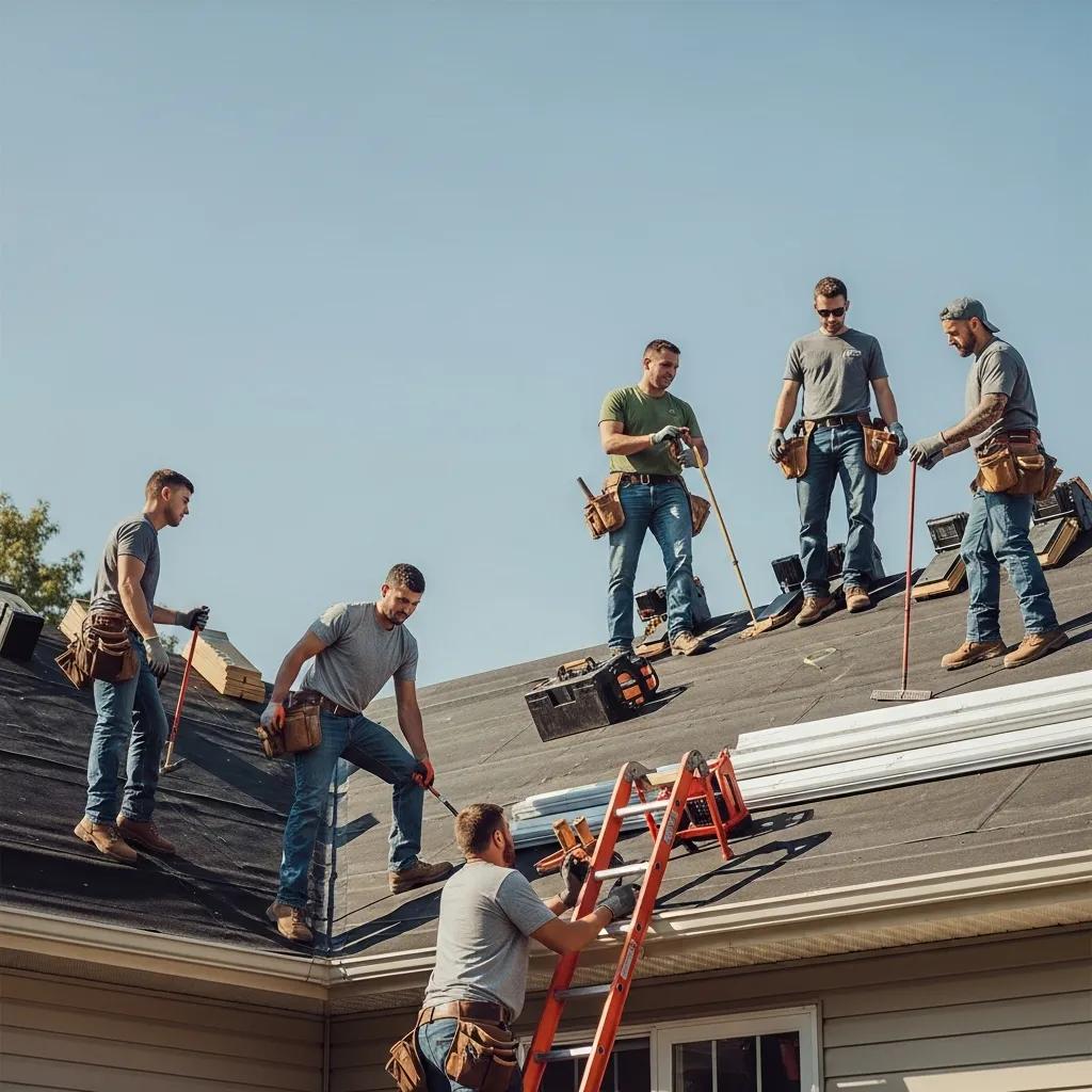 Family-focused roofing contractors working on a residential roof in Holt, MI
