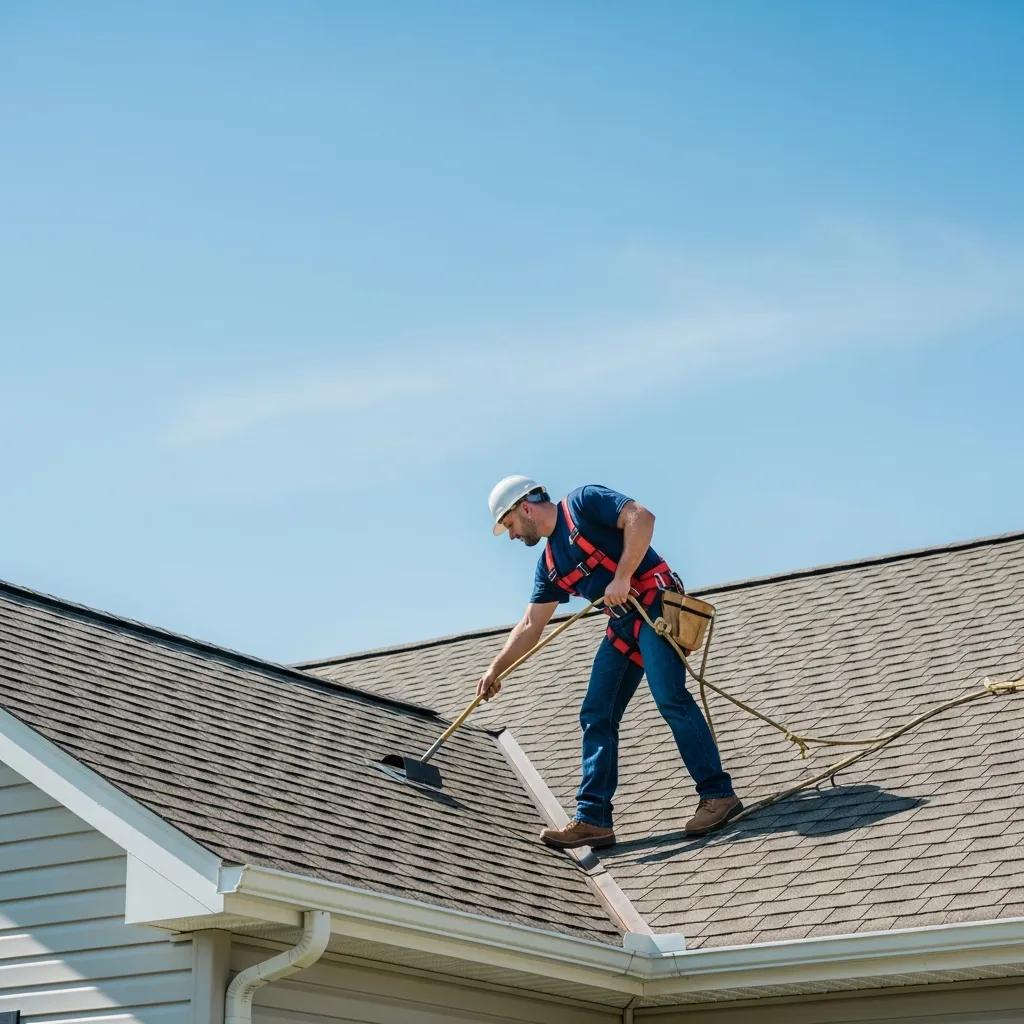 Professional roofing contractor inspecting a residential roof in Lansing, MI, showcasing quality roofing services