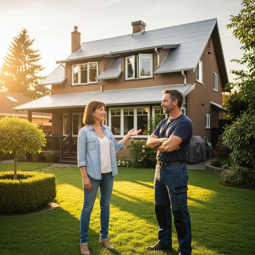 Satisfied homeowner sharing positive experience with a local roofing contractor, highlighting trust and community connection